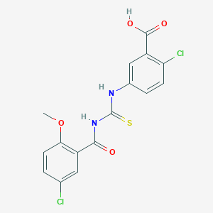 molecular formula C16H12Cl2N2O4S B2528263 2-Chloro-5-[[[(5-chloro-2-methoxybenzoyl)amino]thioxomethyl ]amino]-benzoic acid CAS No. 531515-87-4