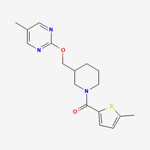 molecular formula C17H21N3O2S B2528369 [3-[(5-Methylpyrimidin-2-yl)oxymethyl]piperidin-1-yl]-(5-methylthiophen-2-yl)methanone CAS No. 2379984-77-5