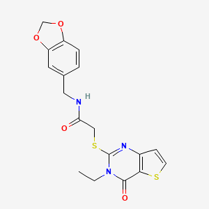 N-(1,3-benzodioxol-5-ylmethyl)-2-[(3-ethyl-4-oxo-3,4-dihydrothieno[3,2-d]pyrimidin-2-yl)sulfanyl]acetamide