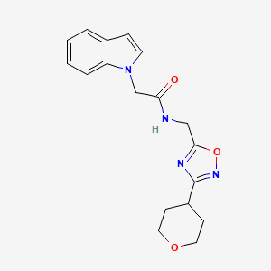 2-(1H-indol-1-yl)-N-((3-(tetrahydro-2H-pyran-4-yl)-1,2,4-oxadiazol-5-yl)methyl)acetamide