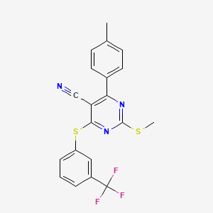 4-(4-Methylphenyl)-2-(methylsulfanyl)-6-{[3-(trifluoromethyl)phenyl]sulfanyl}-5-pyrimidinecarbonitrile