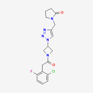 molecular formula C18H19ClFN5O2 B2528424 1-((1-(1-(2-(2-chloro-6-fluorophenyl)acetyl)azetidin-3-yl)-1H-1,2,3-triazol-4-yl)methyl)pyrrolidin-2-one CAS No. 2034407-20-8