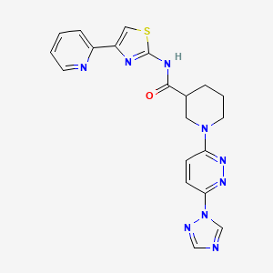 molecular formula C20H19N9OS B2528436 1-(6-(1H-1,2,4-triazol-1-yl)pyridazin-3-yl)-N-(4-(pyridin-2-yl)thiazol-2-yl)piperidine-3-carboxamide CAS No. 1797729-90-8