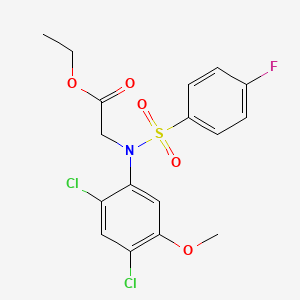 molecular formula C17H16Cl2FNO5S B2528441 Ethyl 2-(2,4-dichloro((4-fluorophenyl)sulfonyl)-5-methoxyanilino)acetate CAS No. 338961-58-3