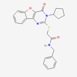 molecular formula C24H23N3O3S B2528454 N-benzyl-2-[(3-cyclopentyl-4-oxo-3,4-dihydro[1]benzofuro[3,2-d]pyrimidin-2-yl)sulfanyl]acetamide CAS No. 899742-63-3