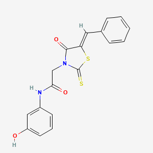 molecular formula C18H14N2O3S2 B2528501 (Z)-2-(5-benzylidene-4-oxo-2-thioxothiazolidin-3-yl)-N-(3-hydroxyphenyl)acetamide CAS No. 303792-62-3
