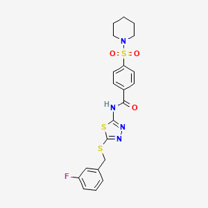 molecular formula C21H21FN4O3S3 B2528504 N-(5-((3-fluorobenzyl)thio)-1,3,4-thiadiazol-2-yl)-4-(piperidin-1-ylsulfonyl)benzamide CAS No. 392317-46-3