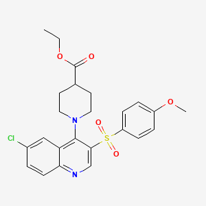 molecular formula C24H25ClN2O5S B2528515 Ethyl 1-(6-chloro-3-((4-methoxyphenyl)sulfonyl)quinolin-4-yl)piperidine-4-carboxylate CAS No. 867040-34-4