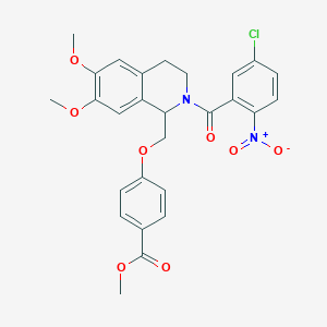 molecular formula C27H25ClN2O8 B2528550 methyl 4-{[2-(5-chloro-2-nitrobenzoyl)-6,7-dimethoxy-1,2,3,4-tetrahydroisoquinolin-1-yl]methoxy}benzoate CAS No. 486452-88-4