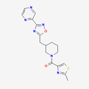 B2528654 (2-Methylthiazol-4-yl)(3-((3-(pyrazin-2-yl)-1,2,4-oxadiazol-5-yl)methyl)piperidin-1-yl)methanone CAS No. 1705766-84-2