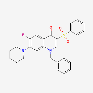 molecular formula C27H25FN2O3S B2528678 3-(Benzenesulfonyl)-1-benzyl-6-fluoro-7-(piperidin-1-yl)-1,4-dihydroquinolin-4-one CAS No. 892760-04-2