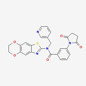 molecular formula C26H20N4O5S B2528703 N-(6,7-dihydro-[1,4]dioxino[2,3-f][1,3]benzothiazol-2-yl)-3-(2,5-dioxopyrrolidin-1-yl)-N-(pyridin-3-ylmethyl)benzamide CAS No. 922575-46-0