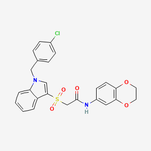 2-[1-[(4-chlorophenyl)methyl]indol-3-yl]sulfonyl-N-(2,3-dihydro-1,4-benzodioxin-6-yl)acetamide