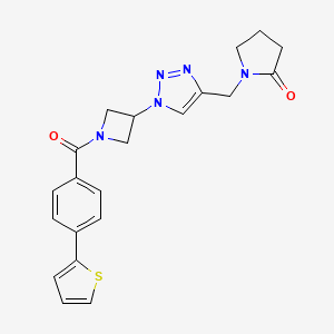 molecular formula C21H21N5O2S B2528748 1-((1-(1-(4-(thiophen-2-yl)benzoyl)azetidin-3-yl)-1H-1,2,3-triazol-4-yl)methyl)pyrrolidin-2-one CAS No. 2034269-27-5