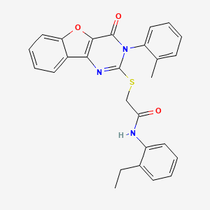 molecular formula C27H23N3O3S B2528973 N-(2-ethylphenyl)-2-((4-oxo-3-(o-tolyl)-3,4-dihydrobenzofuro[3,2-d]pyrimidin-2-yl)thio)acetamide CAS No. 895649-47-5