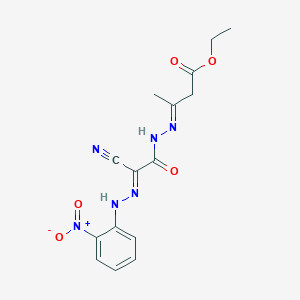 molecular formula C15H16N6O5 B2528974 ethyl 3-((E)-2-{2-cyano-2-[(E)-2-(2-nitrophenyl)hydrazono]acetyl}hydrazono)butanoate CAS No. 477870-50-1