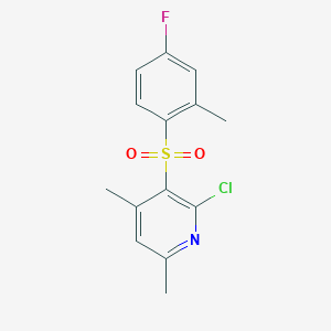 molecular formula C14H13ClFNO2S B2529171 2-Chloro-3-[(4-fluoro-2-methylphenyl)sulfonyl]-4,6-dimethylpyridine CAS No. 339277-01-9