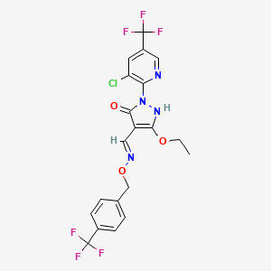 molecular formula C20H15ClF6N4O3 B2529175 1-[3-chloro-5-(trifluoromethyl)-2-pyridinyl]-3-ethoxy-5-hydroxy-1H-pyrazole-4-carbaldehyde O-[4-(trifluoromethyl)benzyl]oxime CAS No. 324009-23-6
