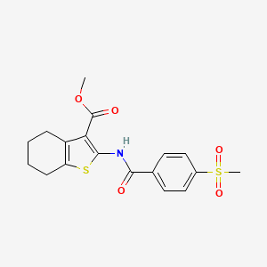 molecular formula C18H19NO5S2 B2529183 Methyl 2-(4-(methylsulfonyl)benzamido)-4,5,6,7-tetrahydrobenzo[b]thiophene-3-carboxylate CAS No. 896345-37-2