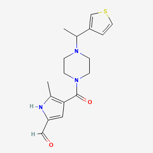 5-methyl-4-{4-[1-(thiophen-3-yl)ethyl]piperazine-1-carbonyl}-1H-pyrrole-2-carbaldehyde
