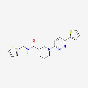 molecular formula C19H20N4OS2 B2529186 1-(6-(噻吩-2-基)嘧啶-3-基)-N-(噻吩-2-基甲基)哌啶-3-甲酰胺 CAS No. 1105216-23-6