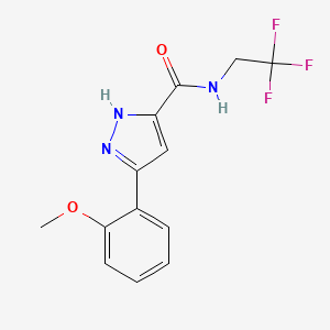 molecular formula C13H12F3N3O2 B2529188 5-(2-甲氧基苯基)-N-(2,2,2-三氟乙基)-1H-吡唑-3-甲酰胺 CAS No. 1257859-74-7