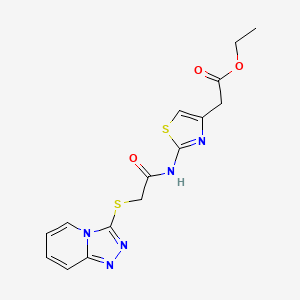 molecular formula C15H15N5O3S2 B2529225 Ethyl 2-(2-(2-([1,2,4]triazolo[4,3-a]pyridin-3-ylthio)acetamido)thiazol-4-yl)acetate CAS No. 307512-56-7