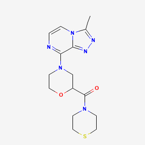 molecular formula C15H20N6O2S B2529251 [4-(3-Methyl-[1,2,4]triazolo[4,3-a]pyrazin-8-yl)morpholin-2-yl]-thiomorpholin-4-ylmethanone CAS No. 2415464-68-3
