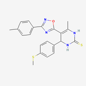 molecular formula C21H20N4OS2 B2529258 4-Methyl-5-(3-p-tolyl-1,2,4-oxadiazole-5-yl)-6-[4-(methylthio)phenyl]-3,6-dihydropyrimidine-2(1H)-thione CAS No. 892301-98-3