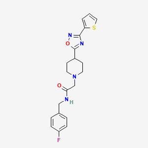 molecular formula C20H21FN4O2S B2529265 N-(4-fluorobenzyl)-2-{4-[3-(2-thienyl)-1,2,4-oxadiazol-5-yl]piperidin-1-yl}acetamide CAS No. 1251544-28-1