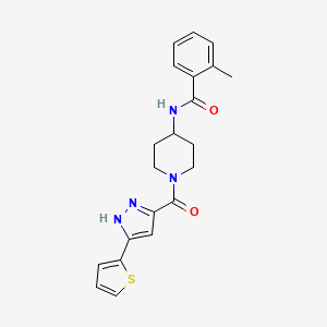 2-methyl-N-(1-(3-(thiophen-2-yl)-1H-pyrazole-5-carbonyl)piperidin-4-yl)benzamide