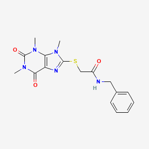 molecular formula C17H19N5O3S B2529353 N-benzyl-2-[(1,3,9-trimethyl-2,6-dioxo-2,3,6,9-tetrahydro-1H-purin-8-yl)sulfanyl]acetamide CAS No. 897453-50-8