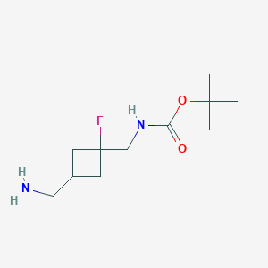 molecular formula C11H21FN2O2 B2529359 Tert-butyl N-[[3-(aminomethyl)-1-fluorocyclobutyl]methyl]carbamate CAS No. 2309468-27-5