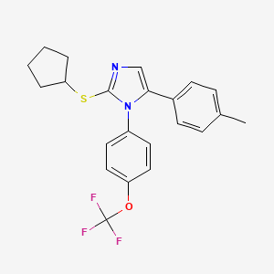 molecular formula C22H21F3N2OS B2529373 2-(环戊基硫代)-5-(对甲苯基)-1-(4-(三氟甲氧基)苯基)-1H-咪唑 CAS No. 1226448-95-8