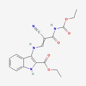 molecular formula C18H18N4O5 B2529383 ethyl 3-[[2-cyano-3-(ethoxycarbonylamino)-3-oxoprop-1-enyl]amino]-1H-indole-2-carboxylate CAS No. 339099-05-7