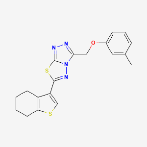 molecular formula C19H18N4OS2 B2529426 3-[(3-Methylphenoxy)methyl]-6-(4,5,6,7-tetrahydro-1-benzothiophen-3-yl)-[1,2,4]triazolo[3,4-b][1,3,4]thiadiazole CAS No. 874463-84-0