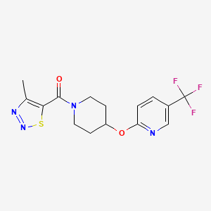 molecular formula C15H15F3N4O2S B2529430 (4-Methyl-1,2,3-thiadiazol-5-yl)(4-((5-(trifluoromethyl)pyridin-2-yl)oxy)piperidin-1-yl)methanone CAS No. 1421531-25-0
