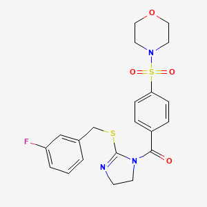 molecular formula C21H22FN3O4S2 B2529434 (2-((3-fluorobenzyl)thio)-4,5-dihydro-1H-imidazol-1-yl)(4-(morpholinosulfonyl)phenyl)methanone CAS No. 851865-41-3