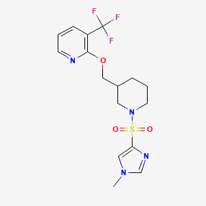 molecular formula C16H19F3N4O3S B2529436 2-[[1-(1-Methylimidazol-4-yl)sulfonylpiperidin-3-yl]methoxy]-3-(trifluoromethyl)pyridine CAS No. 2380040-58-2