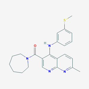 molecular formula C23H26N4OS B2529512 3-(azepane-1-carbonyl)-7-methyl-N-[3-(methylsulfanyl)phenyl]-1,8-naphthyridin-4-amine CAS No. 1251693-57-8