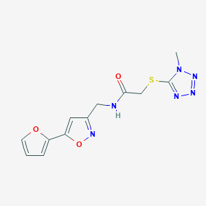 molecular formula C12H12N6O3S B2529696 N-((5-(furan-2-yl)isoxazol-3-yl)methyl)-2-((1-methyl-1H-tetrazol-5-yl)thio)acetamide CAS No. 1207014-47-8