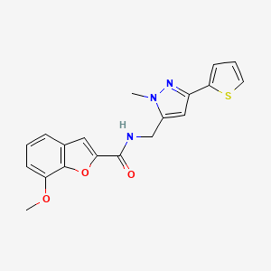 molecular formula C19H17N3O3S B2529748 7-methoxy-N-{[1-methyl-3-(thiophen-2-yl)-1H-pyrazol-5-yl]methyl}-1-benzofuran-2-carboxamide CAS No. 2309192-71-8