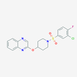 molecular formula C19H17ClFN3O3S B2529817 2-{[1-(3-chloro-4-fluorobenzenesulfonyl)piperidin-4-yl]oxy}quinoxaline CAS No. 1706027-44-2
