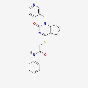 molecular formula C22H22N4O2S B2530003 2-((2-oxo-1-(pyridin-3-ylmethyl)-2,5,6,7-tetrahydro-1H-cyclopenta[d]pyrimidin-4-yl)thio)-N-(p-tolyl)acetamide CAS No. 932961-75-6