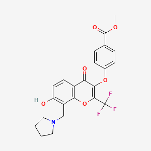 molecular formula C23H20F3NO6 B2530019 methyl 4-({7-hydroxy-4-oxo-8-[(pyrrolidin-1-yl)methyl]-2-(trifluoromethyl)-4H-chromen-3-yl}oxy)benzoate CAS No. 848669-72-7