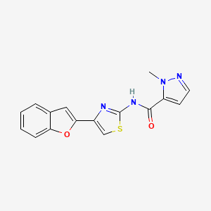 molecular formula C16H12N4O2S B2530076 N-(4-(benzofuran-2-yl)thiazol-2-yl)-1-methyl-1H-pyrazole-5-carboxamide CAS No. 1172444-36-8