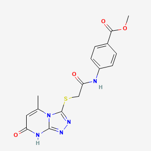 molecular formula C16H15N5O4S B2530099 methyl 4-[2-({5-methyl-7-oxo-7H,8H-[1,2,4]triazolo[4,3-a]pyrimidin-3-yl}sulfanyl)acetamido]benzoate CAS No. 877639-02-6