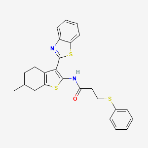 molecular formula C25H24N2OS3 B2530108 N-[3-(1,3-BENZOTHIAZOL-2-YL)-6-METHYL-4,5,6,7-TETRAHYDRO-1-BENZOTHIOPHEN-2-YL]-3-(PHENYLSULFANYL)PROPANAMIDE CAS No. 393837-28-0