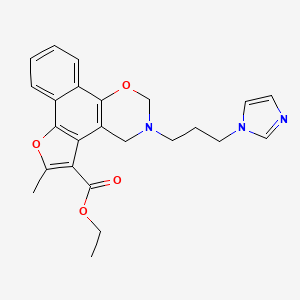 molecular formula C24H25N3O4 B2530146 ethyl 9-(3-imidazol-1-ylpropyl)-4-methyl-3,11-dioxa-9-azatetracyclo[11.4.0.02,6.07,12]heptadeca-1(17),2(6),4,7(12),13,15-hexaene-5-carboxylate CAS No. 380539-10-6