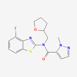 molecular formula C17H17FN4O2S B2530236 N-(4-fluoro-1,3-benzothiazol-2-yl)-1-methyl-N-[(oxolan-2-yl)methyl]-1H-pyrazole-5-carboxamide CAS No. 1171826-23-5